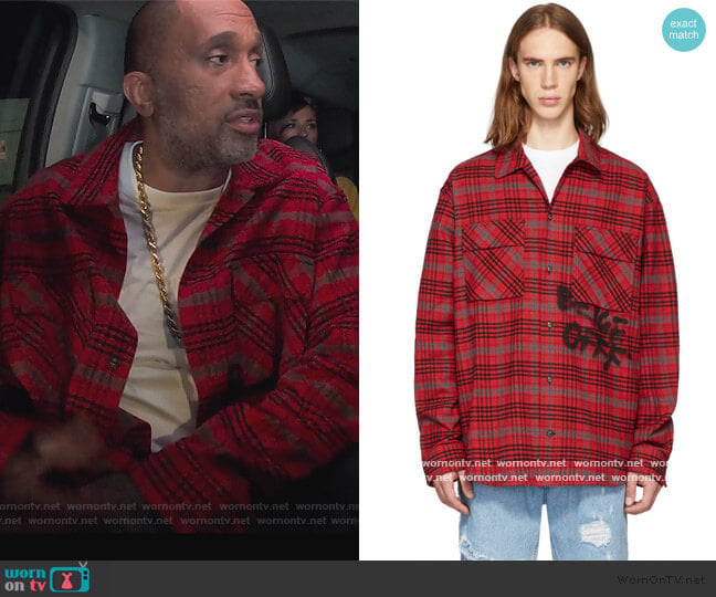 Off-White Red & Black Flannel Check Shirt worn by Kenya Barris (Kenya Barris) on BlackAF