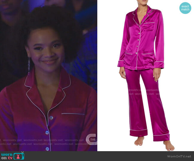 Olivia Von Halle Coco Silk-Charmeuse Pajama Set worn by Vanessa (Jade Payton) on Dynasty