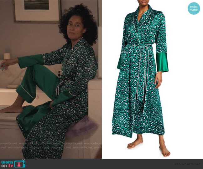 Olivia Von Halle Capability Danger Leopard-Print Long Silk Robe worn by Rainbow Johnson (Tracee Ellis Ross) on Black-ish