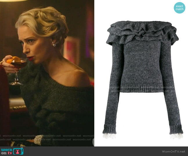 Philosophy Di Lorenzo Serafini Ruffle Trim Jumper worn by  Gloria Grandbilt (Katherine LaNasa) on Katy Keene
