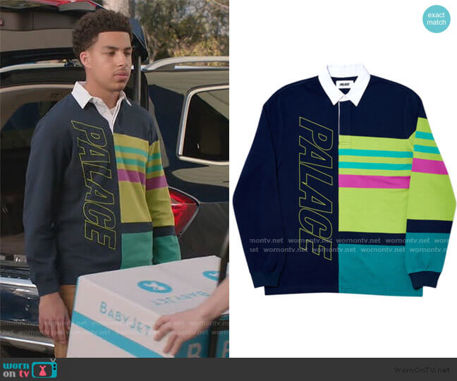 Palace Pronto Rugby Navy Shirt worn by Andre Johnson Jr (Marcus Scribner) on Black-ish