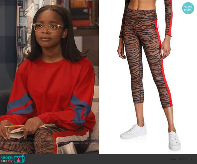 Pam & Gela Tiger Stripe High-Rise 7/8 Leggings worn by Diane Johnson (Marsai Martin) on Black-ish
