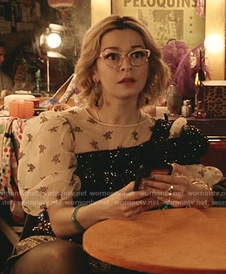Pepper’s floral sheer top on Katy Keene
