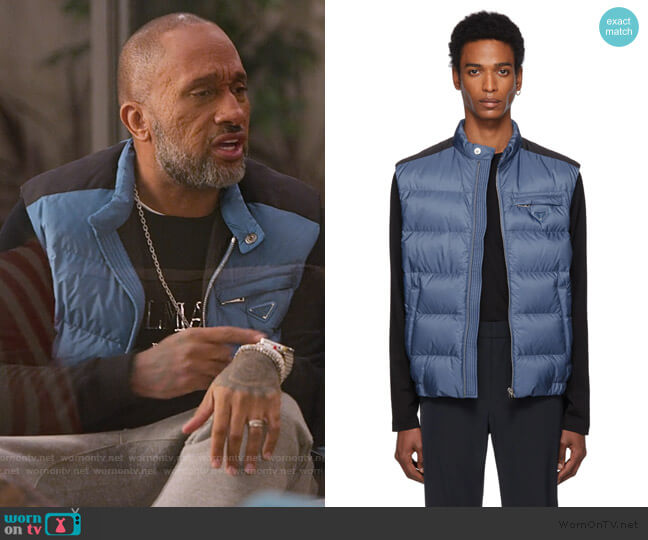 Prada Blue Down Nylon Vest worn by Kenya Barris (Kenya Barris) on BlackAF