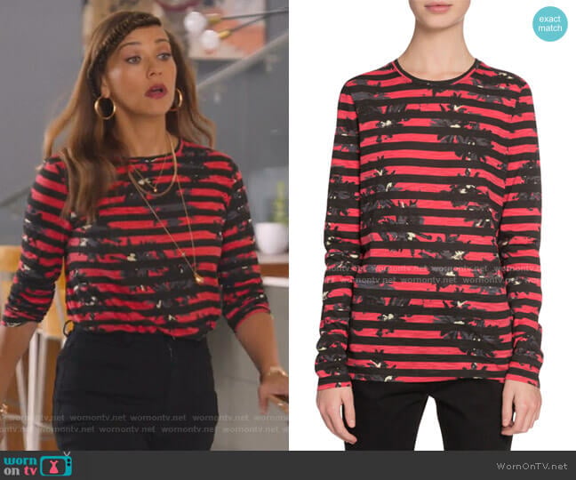 Proenza Schouler Long-Sleeve Splattered-Floral-Print T-Shirt worn by Joya Barris (Rashida Jones) on BlackAF