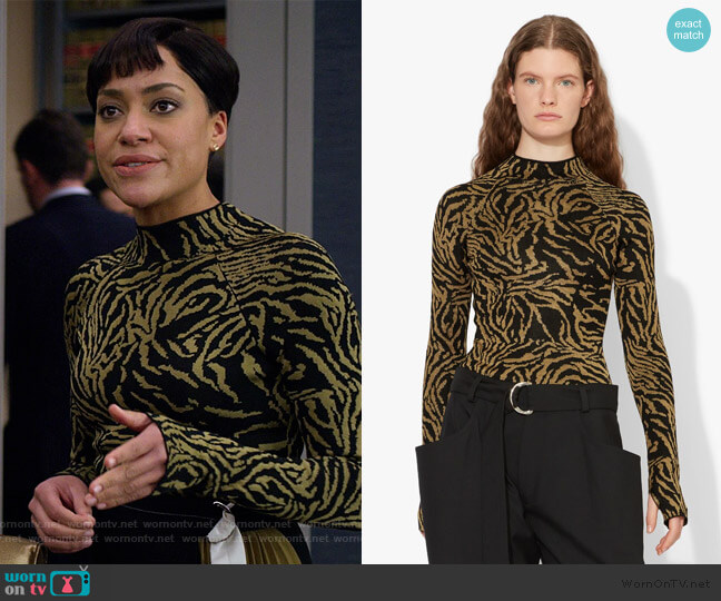 Proenza Schouler Zebra Jacquard Mockneck Top worn by Lucca Quinn (Cush Jumbo) on The Good Fight