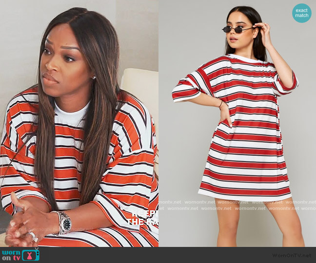 Public Desire Red and White Stripe Oversized T-Shirt Dress