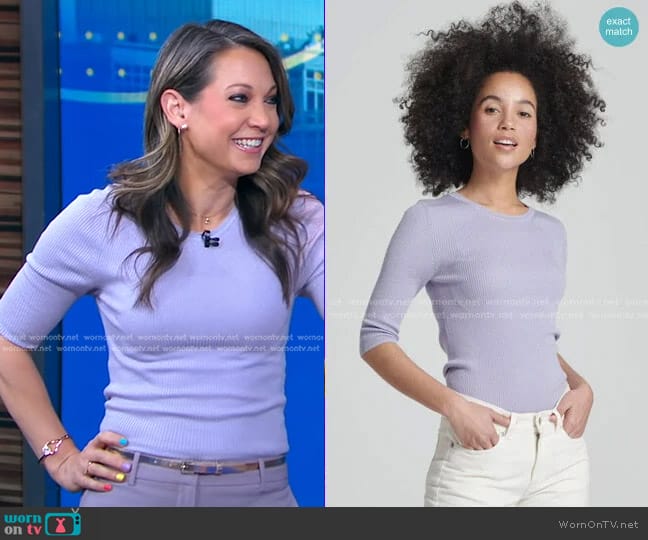 Naadam Quarter Sleeve Ribbed Top worn by Ginger Zee on Good Morning America