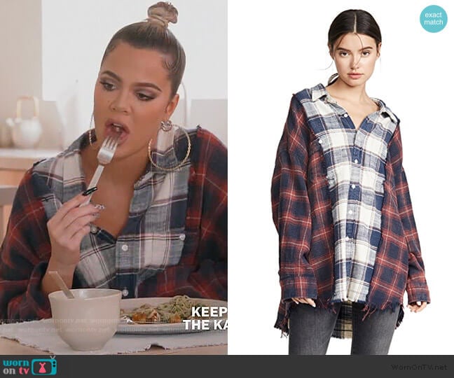 R13 Drop Neck Combo Workshirt worn by Khloe Kardashian on Keeping Up with the Kardashians