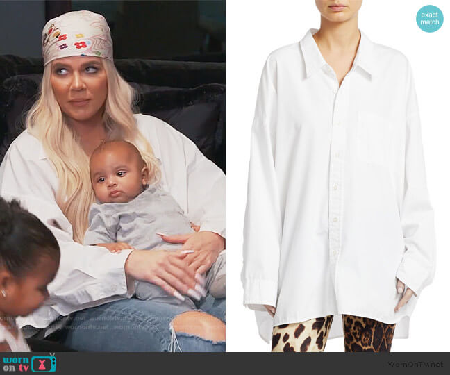 R13 Drop Neck Shoulder Oxford Shirt worn by Khloe Kardashian on Keeping Up with the Kardashians