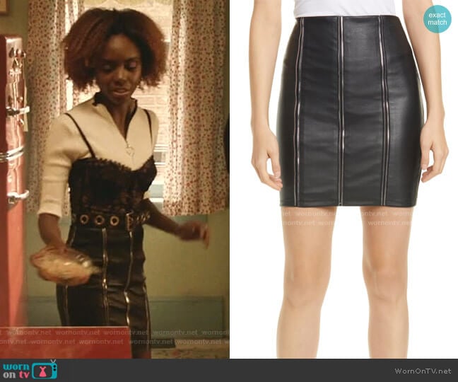 RTA Amelie Zip Detail Leather Miniskirt worn by Josie McCoy (Ashleigh Murray) on Katy Keene