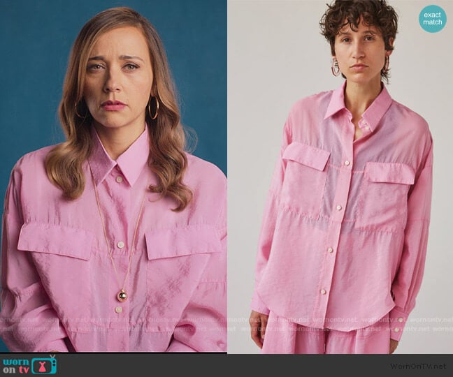 Rachel Comey Scotch Shirt in Pink Poppy worn by Joya Barris (Rashida Jones) on BlackAF