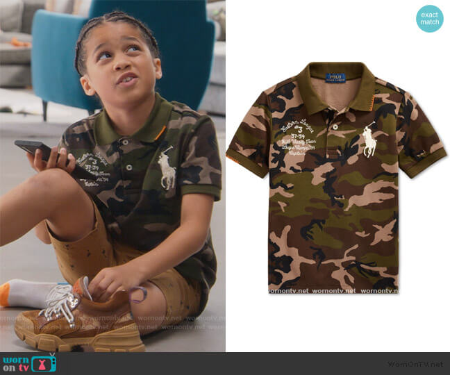 Ralph Lauren Big Pony Camo Cotton Mesh Polo Shirt worn by Kam Barris (Ravi Cabot-Conyers) on BlackAF