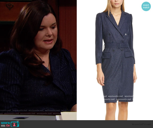 Rebecca Taylor Mixed Pinstripe Long Sleeve Blazer Dress worn by Katie Logan (Heather Tom) on The Bold and the Beautiful