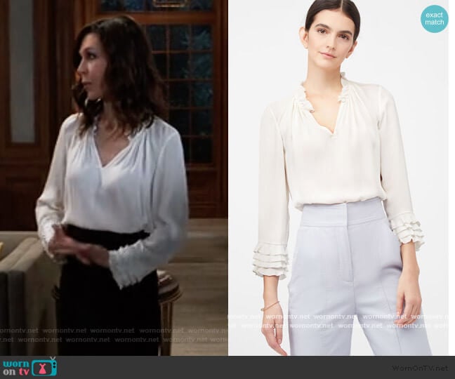 Rebecca Taylor La Chemise Georgette Ruffle Blouse worn by Anna Devane (Finola Hughes) on General Hospital