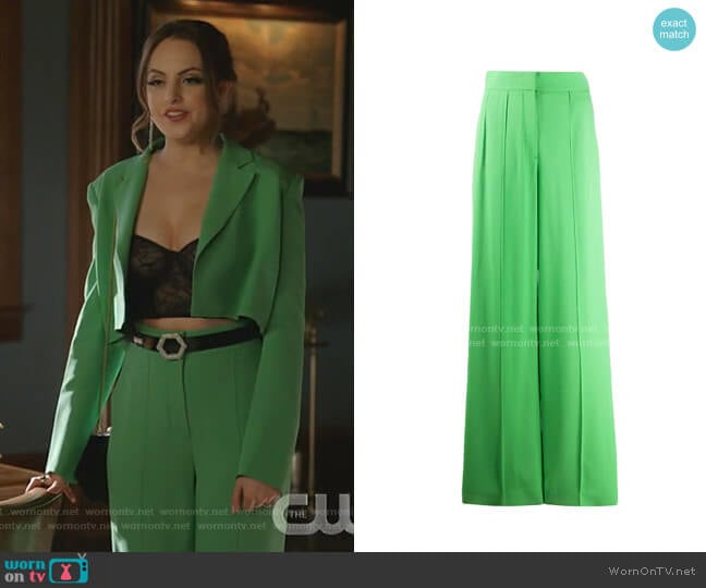 Sara Battaglia High-Waisted Wide Leg Trousers worn by Fallon Carrington (Elizabeth Gillies) on Dynasty