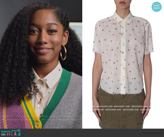 Saint Laurent Star Printed Short Sleeve Shirt worn by Drea Barris (Iman Benson) on BlackAF