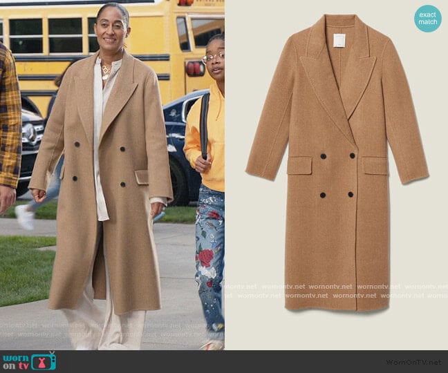 Sandro Long Double Faced Wool Coat worn by Rainbow Johnson (Tracee Ellis Ross) on Black-ish