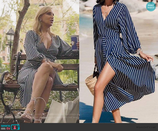 Sonja Navy Striped Kaftan Cover Up Dress worn by Sonja Morgan on The Real Housewives of New York City