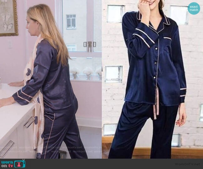 Sonja Navy Striped Kaftan Cover Up Dress worn by Sonja Morgan on The Real Housewives of New York City