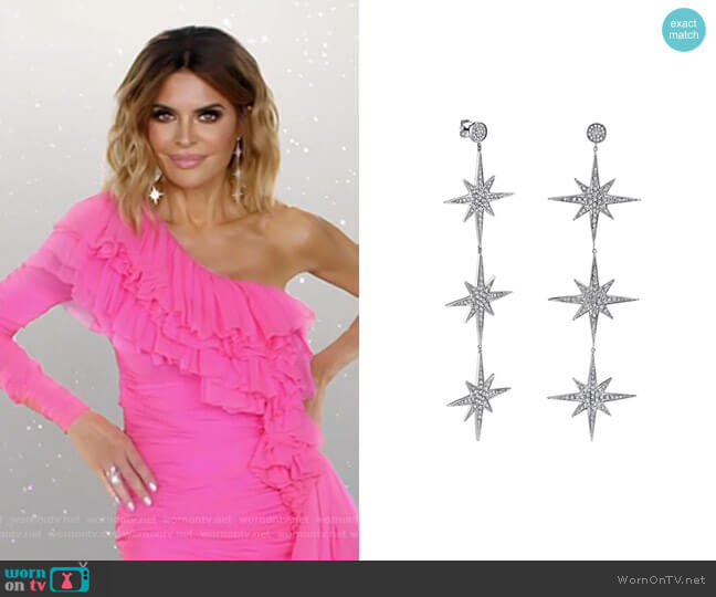 Sydney Evan Starburst 3 drop earrings worn by Lisa Rinna on The Real Housewives of Beverly Hills