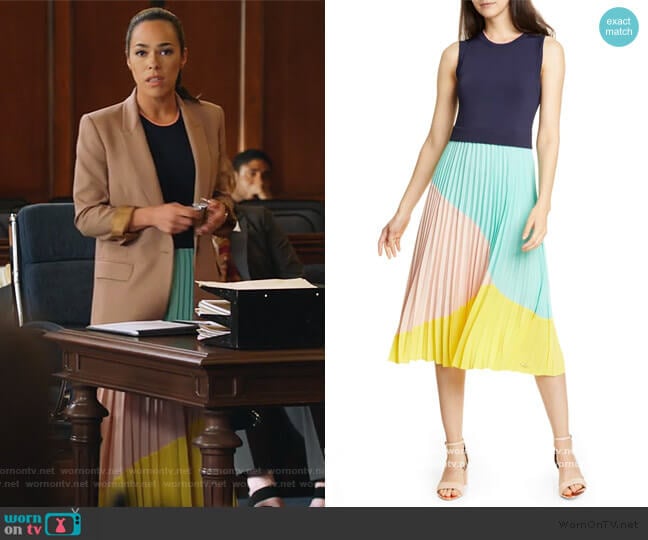 Numbers Ophelea Accordion Pleat Dress by Ted Baker Colour worn by Emily Lopez (Jessica Camacho) on All Rise
