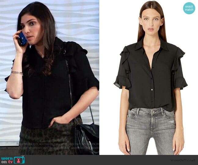 The Kooples Button-Down, Short-Sleeved Top with Ruffles worn by Brook Lynn Quartermaine (Amanda Setton) on General Hospital