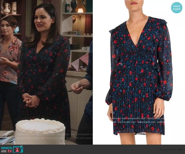 The Kooples Poison Roses Pleated Floral Mini Dress worn by Amy Santiago (Melissa Fumero) on Brooklyn Nine-Nine