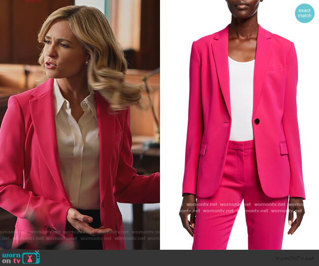 Theory Admiral Crepe One-Button Staple Blazer worn by Amy Quinn (Lindsey Gort) on All Rise