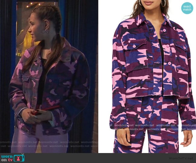 Topshop Corduroy Camo Jacket worn by Tess O'Malley (Sky Katz) on Ravens Home