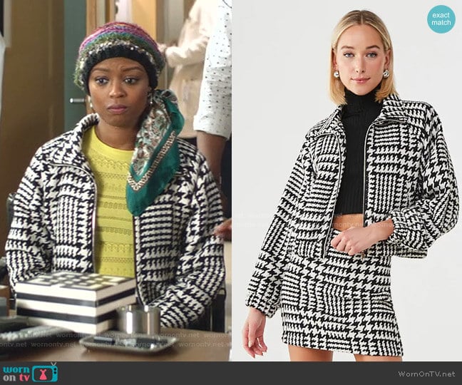 Forever 21 Twill Houndstooth Jacket worn by Ali Finer (Javicia Leslie) on God Friended Me