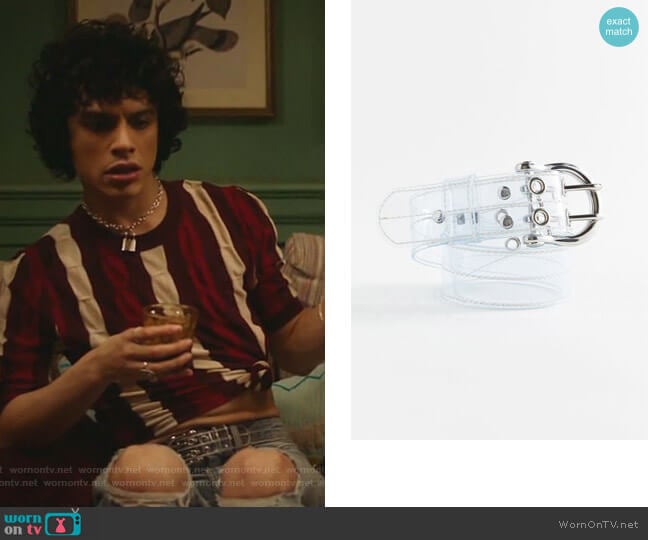 Urban Outfitters Stitched Clear Grommet Belt worn by Jorge Lopez (Jonny Beauchamp) on Katy Keene