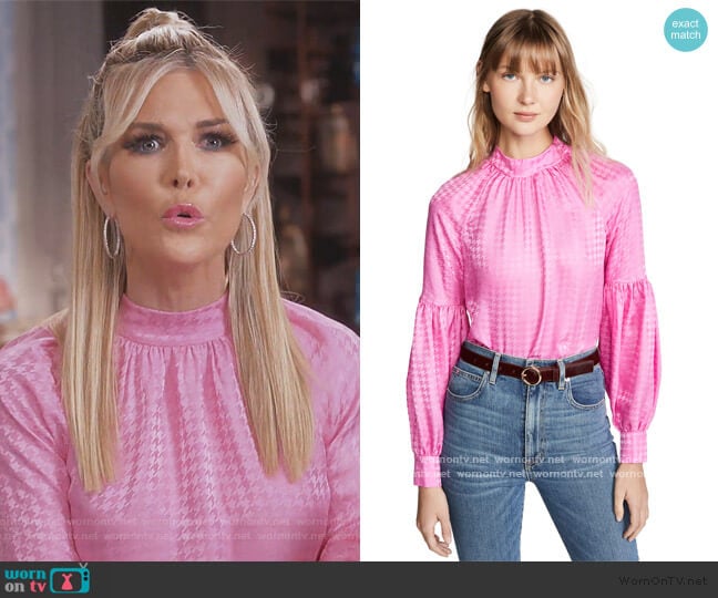 Veronica Beard Cicely Houndstooth Jacquard Silk Blouse worn by Tinsley Mortimer on The Real Housewives of New York City