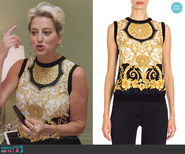 Versace Hibiscus Print Silk Top worn by Dorinda Medley on The Real Housewives of New York City