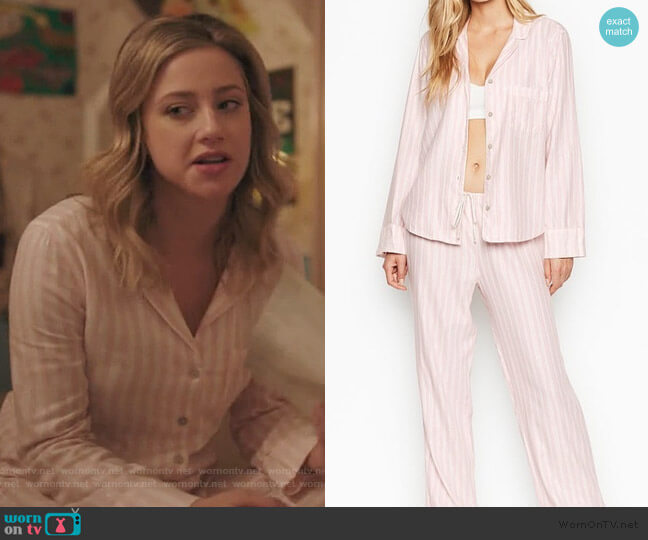 Victoria Secret Pink Metallic Stripe Pajamas worn by Betty Cooper (Lili Reinhart) on Riverdale