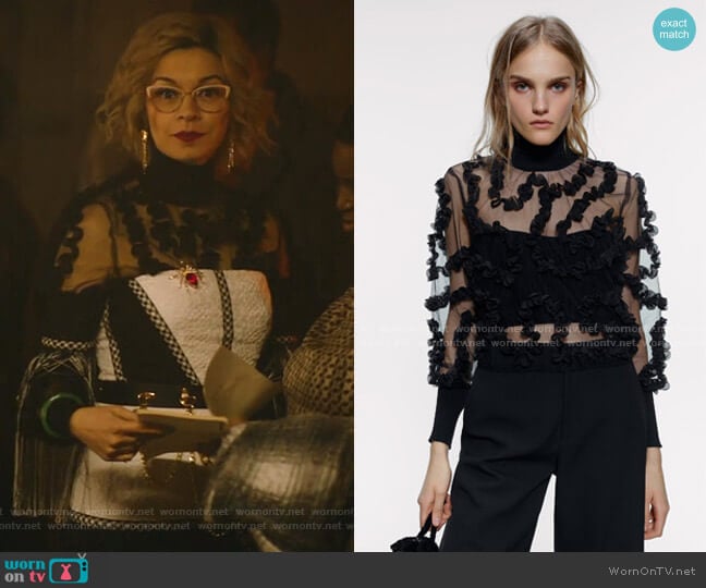 Zara Contrasting Semi-Sheer Top worn by Pepper Smith (Julia Chan) on Katy Keene