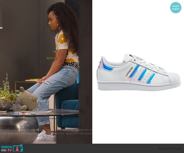 Adidas Superstar Sneakers in Iridescent worn by Chloe Barris (Genneya Walton) on BlackAF