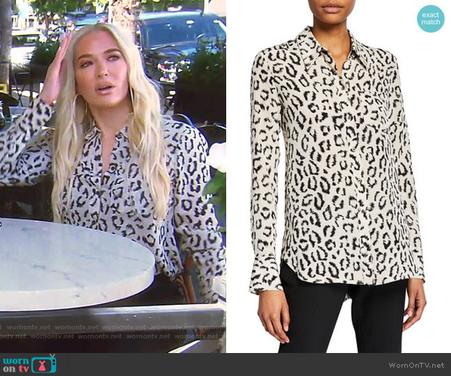A.L.C. Emerson Emerson Printed Button-Down Top worn by Erika Jayne on The Real Housewives of Beverly Hills