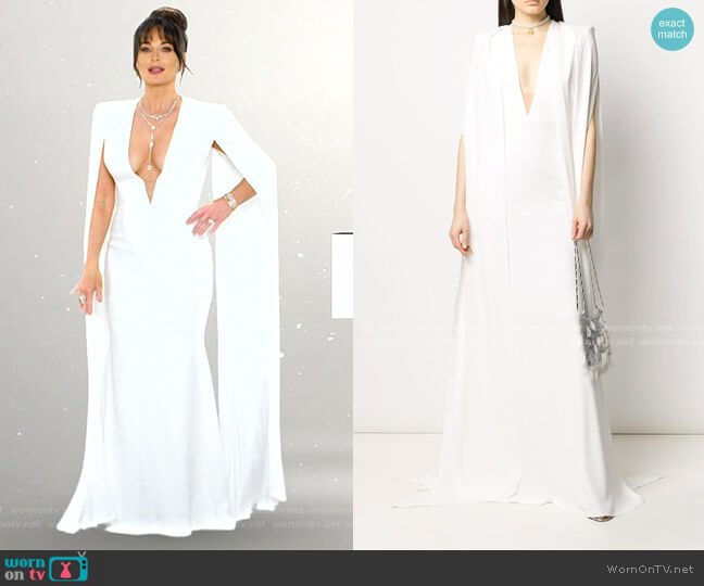Alex Perry Plunge Style Layered Cape Dress worn by Kyle Richards on The Real Housewives of Beverly Hills