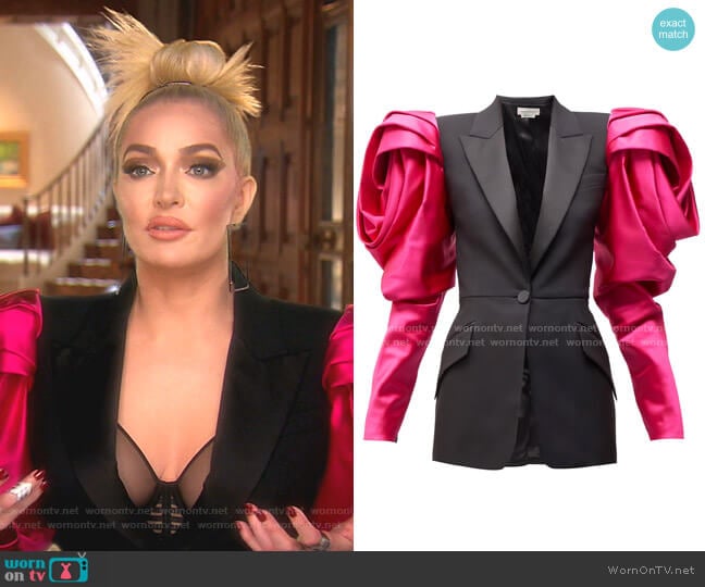 Alexander McQueen Exaggerated Shoulder Blazer worn by Erika Jayne on The Real Housewives of Beverly Hills