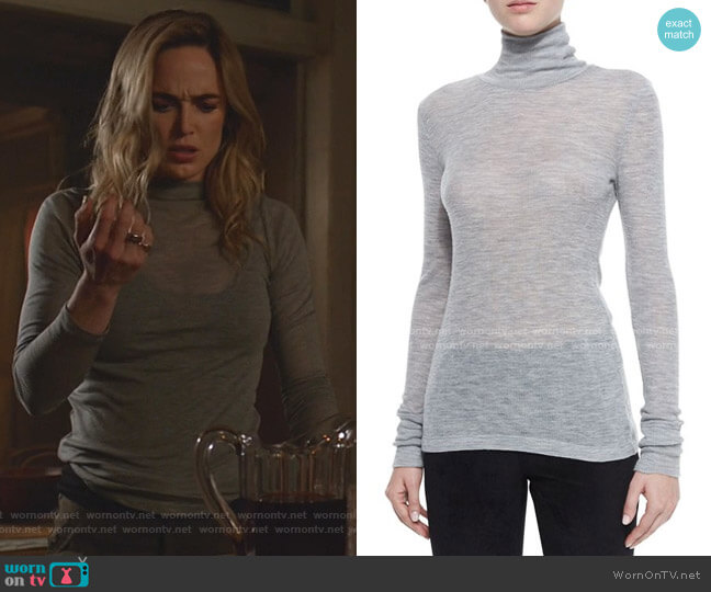 T by Alexander Wang Sheer Wooly Ribbed Turtleneck worn by Sara Lance (Caity Lotz) on Legends of Tomorrow