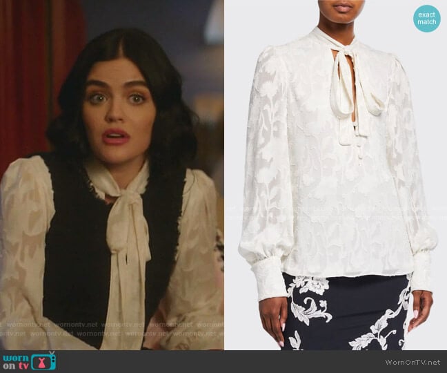 Alexis Julita Tie-Neck Jacquard Blouse worn by Katy Keene (Lucy Hale) on Katy Keene