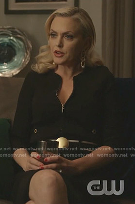 Alexis’s black zip front jacket and skirt on Dynasty