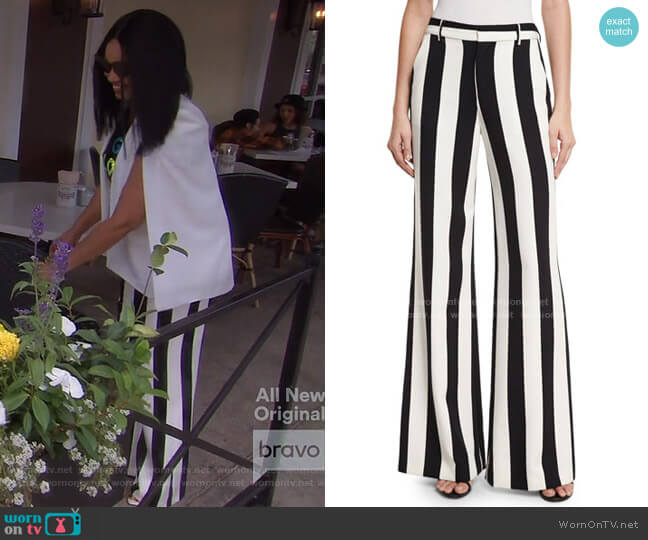 Alice + Olivia Paulette Striped Wide-Leg Pants worn by Garcelle Beauvais on The Real Housewives of Beverly Hills