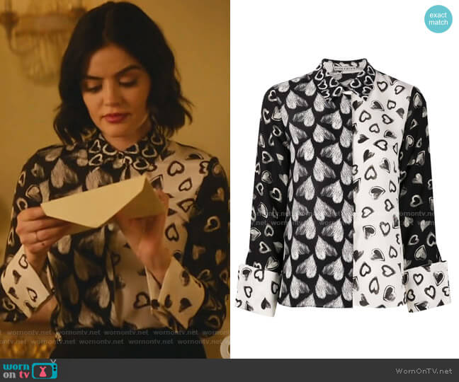 Alice + Olivia Silk Heart Print Blouse worn by Katy Keene (Lucy Hale) on Katy Keene