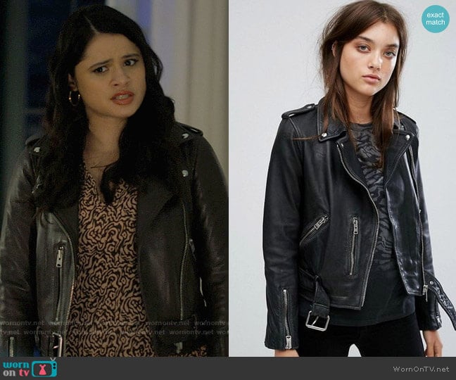 All Saints Balfern Vintage Leather Jacket worn by Mel Vera (Melonie Diaz) on Charmed