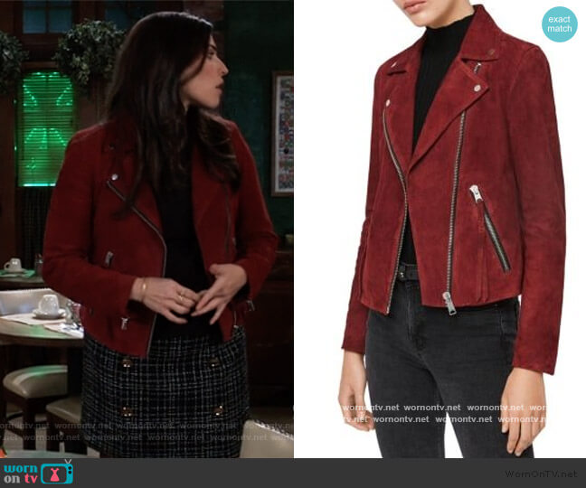 All Saints X Dalby Suede Biker Jacket worn by Brook Lynn Quartermaine (Amanda Setton) on General Hospital