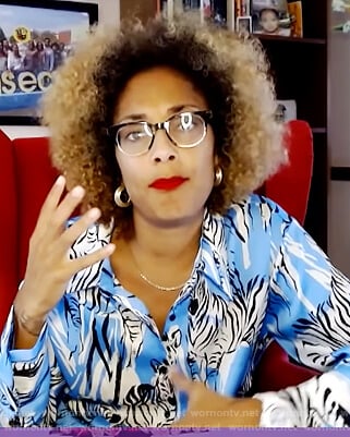 Amanda’s blue zebra print blouse on The Real