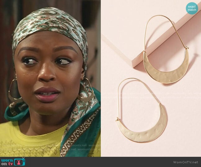 Anthropologie Crescent Hoops worn by Ali Finer (Javicia Leslie) on God Friended Me
