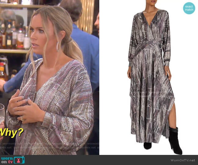 Ba&Sh Santana Metallic Maxi Dress worn by Teddi Mellencamp Arroyave on The Real Housewives of Beverly Hills